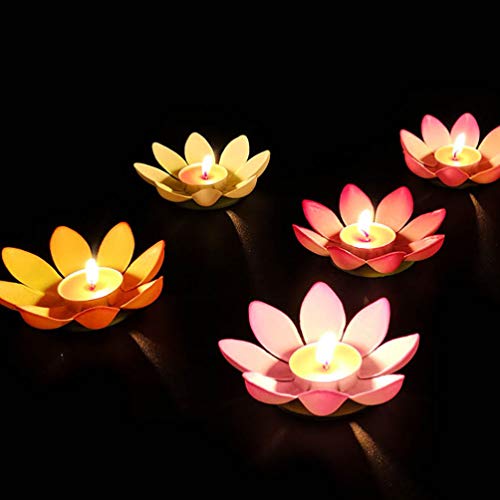 OSALADI 5 Piezas 12 Cm Linternas de Velas Flotantes de Agua Luces de Loto Flotantes Que Desean Velas de Loto Luz Decoración de La Piscina Linternas de Flores para Fiesta de Cumpleaños Del