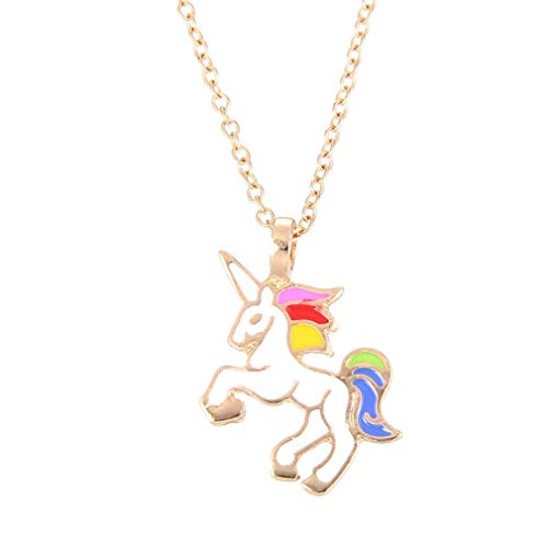 Ouken 1 Juego Unicornio Collar Relojes Juego de Regalo de Cuero Informal Unicornio Lindo Banda Relojes de Pulsera de Cuarzo analógico Reloj de Cristal de la Manera del Reloj