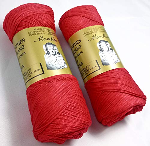 ▷ Pack de 2 Zepelines Ne 5/2 color rojo 40 de algodón perlé 100% egipcio mercerizado para tejer labores de ganchillo o punto con un acabado elegante.