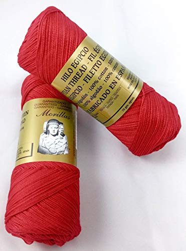 ▷ Pack de 2 Zepelines Ne 5/2 color rojo 40 de algodón perlé 100% egipcio mercerizado para tejer labores de ganchillo o punto con un acabado elegante.
