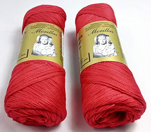 ▷ Pack de 2 Zepelines Ne 5/2 color rojo 40 de algodón perlé 100% egipcio mercerizado para tejer labores de ganchillo o punto con un acabado elegante.