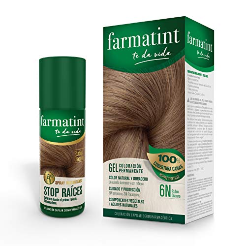 Pack Farmatint - Tinte 6N Rubio Oscuro + Stop Raíces Rubio Oscuro - Color natural y duradero - Componentes vegetales y aceites naturales - Sin amoníaco - Dermatológicamente testado