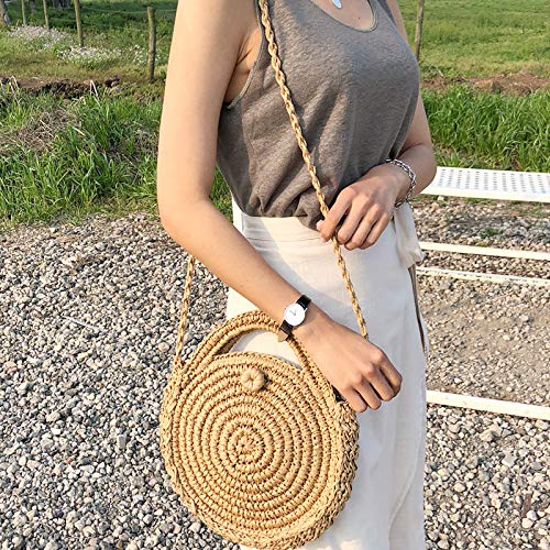 Paja Bolsa Crossbody Mujeres Tejer Bolsa de hombro Ronda Verano Playa Bolso Y Bolsos de mano