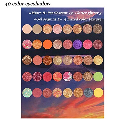 Paleta de sombras de ojos 40 colores Brillo altamente pigmentado y brillo metálico mate Paletas de maquillaje de ojos brillantes Polvo liso colorido impermeable para regalo de mujer