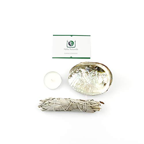 Palitos para mancha de Salvia: Varillas de incienso de Salvia, Concha de Abulón, Con vela | Kit Palitos de mancha de Salvia blanca de California para una experiencia auténtica | Set de 3 piezas