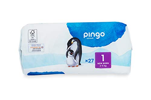 Pañales talla 1 - 2 paquetes de 27 unidades - Pañales recién nacido (2-5 kg)- Pieles sensibles - Con Medidor de humedad - Pañales ecológicos anti-alergénicos - Pieles sensibles - Color Blanco