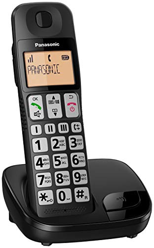 Panasonic KX-TGE310SPB- Teléfono Fijo Inalámbrico (LCD Grande, Teclas Grandes, Agenda de 50 Números, Bloqueo de Llamadas, Modo ECO, Compatible con Audífonos) - Color Negro