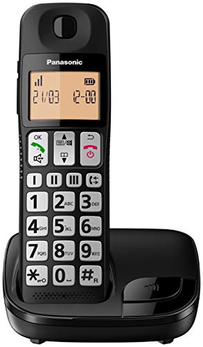 Panasonic KX-TGE310SPB- Teléfono Fijo Inalámbrico (LCD Grande, Teclas Grandes, Agenda de 50 Números, Bloqueo de Llamadas, Modo ECO, Compatible con Audífonos) - Color Negro