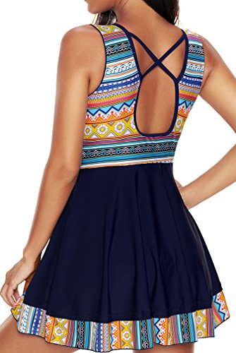 PANOZON Mujer Vestido de Traje de Baño Diseño de Escote en V Estilo de Falda Mar y Piscina (5X-Large, Multicolor)