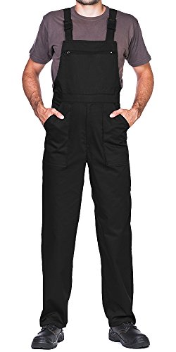 Pantalones con peto de trabajo para hombre, Made in EU, Mono de trabajo, Azur, blanco, rojo, verde, negro (XXXL, Negro)