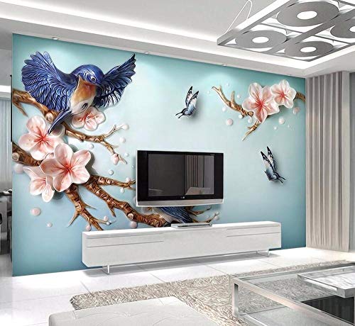 papel pintado 3d murales Flor de albaricoque azul blanco - fotomurales para salón natural landscape foto mural pared, dormitorio corredor oficina moderno festival mural 250x175 cm - 5 tiras
