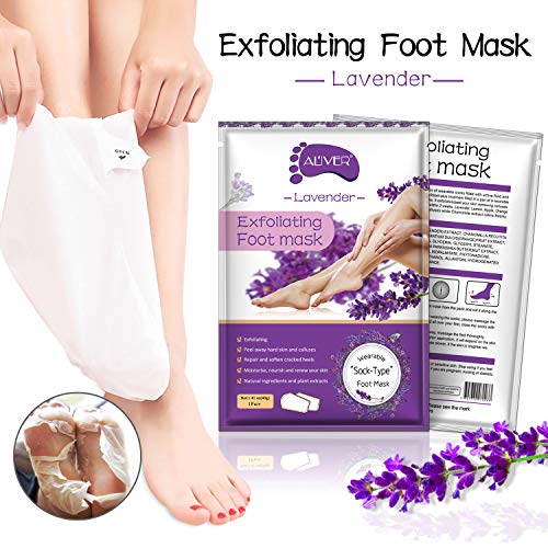 Paquete de 3 mascarillas exfoliantes para los pies, calcetines exfoliantes para los pies, callosidades, removedor de piel muerta, mascarilla exfoliante para los pies con aloe para pieles secas