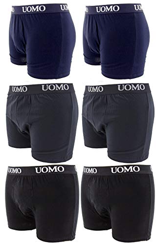 Paquete de 6 Piezas, Calzoncillos Hombre, Boxer Algodon, Ropa Interior Cómoda para Hombres, Multicolor, 2 Negros, 2 Azules, 2 Grises, Medium