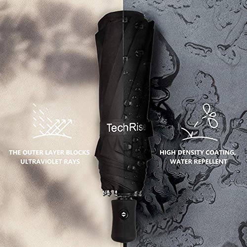 Paraguas Plegable, TechRise Paraguas Plegable Automático Impermeable de Viaje Compacto Resistencia Contra Viento para Viaje para Hombres y Mujeres ( nero)