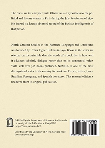 Paris en 1830: Journal de Juste Olivier: 19 (North Carolina Studies in the Romance Languages and Literatures)