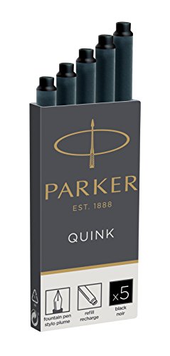 Parker Quink recambios para plumas estilográficas, cartuchos largos, tinta negra, caja de 5