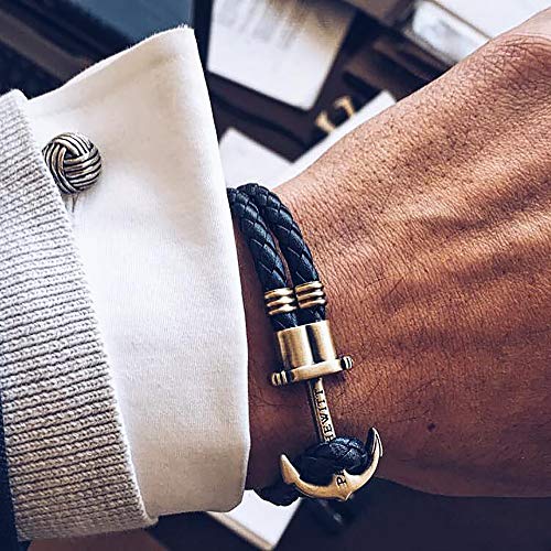 Paul Hewitt Pulsera para Hombre PHREP - Pulsera de Nylon Azul Marino con Ancla, Brazalete de Hombre con Cuerda de Vela y Ancla, Accesorio de Acero Inoxidable de Color latón