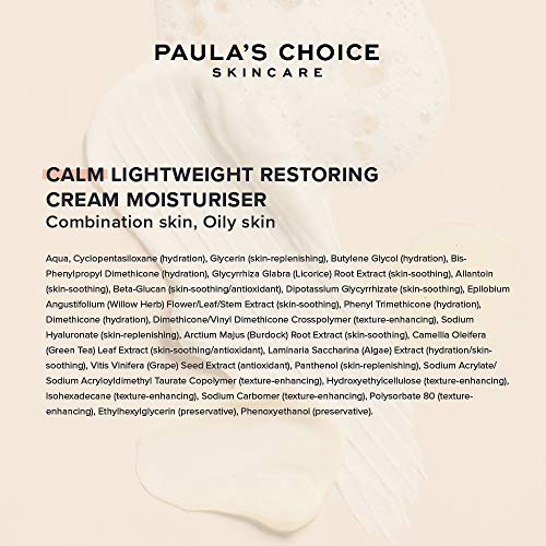 Paula’s Choice Calm Gel Crema Hidratante Facial - Crema de Noche Ligera Hidrata y Calma la Piel Sensible - con Glicerina & Té Verde - Pieles Mixtas a Grasas - 60 ml