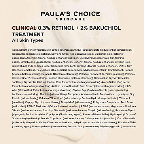 Paula's Choice Clinical 0.3% Retinol & 2% Bakuchiol Tratamiento - Suero Antiedad Combate las Arrugas y las Manchas - con Peptidos - Todos Tipos de Piel - 30 ml