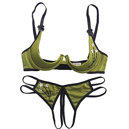 Pechugona Atractiva de la Ropa Interior de la Ropa Interior de señora Sexy Lingerie Loción Abrir Archivo Conjunto de Pecho de Apoyo Creados Mujer Sensual Piezas de uñas (Verde) L-Tamaño