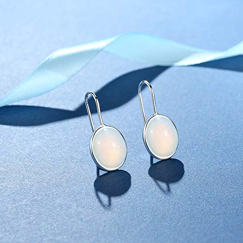 Pendientes de piedra de luna natural ovalados de plata de ley 925 con gancho sólido MetJakt Opal para mujer (piedra lunar)