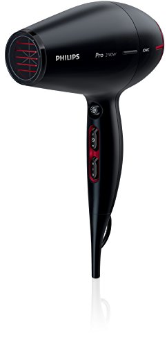 Philips Pro HPS910/00 - Secador de Pelo Profesional, Motor AC, Ionico, Boquilla 8 mm, 3 Velocidades, 3 Temperaturas, 2100w, Negro