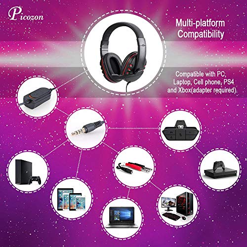 Picozon 3.5mm Plug Gaming Headset Auriculares con micrófono para PS4, Playstation Vita, Mac, Ordenador portátil, Tableta, computadora, teléfonos móviles