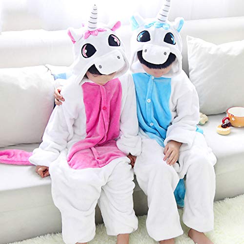 Pijamas de Animales para niños Niños Unicornio Azul de Halloween Animal Unisex Pijamas de los niños, Invierno Franela otoño Encapuchado del Mameluco Pijamas de Animales Niños