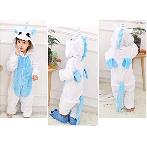 Pijamas de Animales para niños Niños Unicornio Azul de Halloween Animal Unisex Pijamas de los niños, Invierno Franela otoño Encapuchado del Mameluco Pijamas de Animales Niños