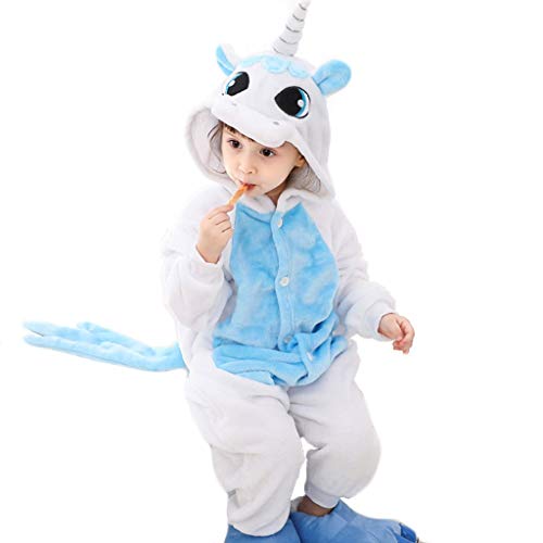 Pijamas de Animales para niños Niños Unicornio Azul de Halloween Animal Unisex Pijamas de los niños, Invierno Franela otoño Encapuchado del Mameluco Pijamas de Animales Niños