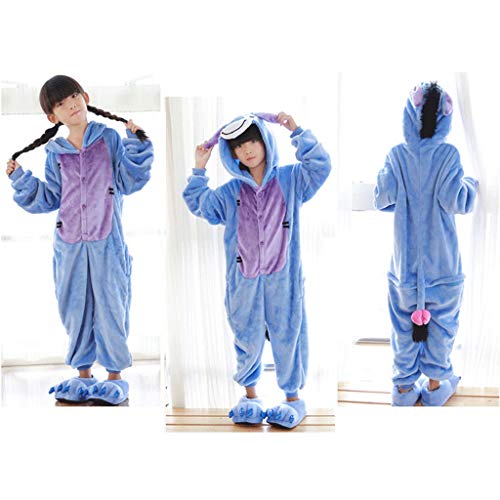 Pijamas de Animales para niños Traje de Halloween de los niños Unisex Azul Burro Pijamas, Invierno Franela con Capucha de los niños del Mameluco Pijamas de Animales Niños