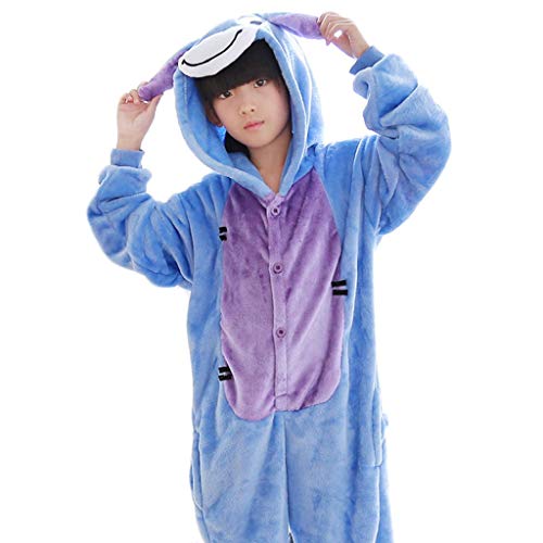 Pijamas de Animales para niños Traje de Halloween de los niños Unisex Azul Burro Pijamas, Invierno Franela con Capucha de los niños del Mameluco Pijamas de Animales Niños