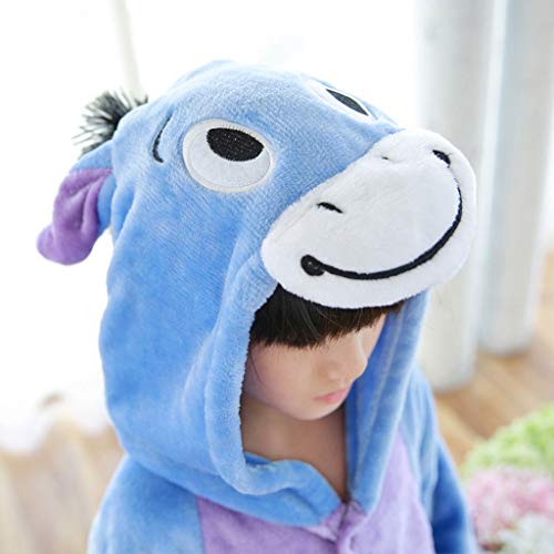 Pijamas de Animales para niños Traje de Halloween de los niños Unisex Azul Burro Pijamas, Invierno Franela con Capucha de los niños del Mameluco Pijamas de Animales Niños