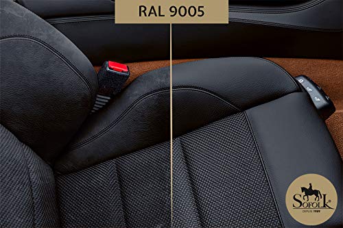 PINTURA piel/cuero/vinilo – 12 colores proposées – Entrevista para asiento y volante de coche, sofá, zapatos, chaqueta y otros ropa 125 ml NEGRO - Ral 9005