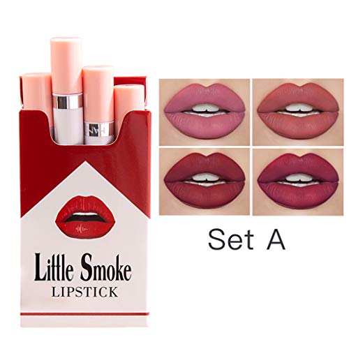 planuuik Mujeres 4 Colores Smoke Tube Lipstick Set Brillo Labial hidratante Mate de Larga duración