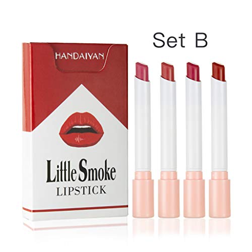 planuuik Mujeres 4 Colores Smoke Tube Lipstick Set Brillo Labial hidratante Mate de Larga duración