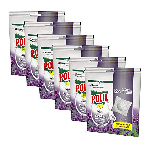 Polil Raid Pastillas Perfumadas Antipolillas Protector de ropa, Lavanda, Pack de 6 x 24 unidades, Total 144 unidades