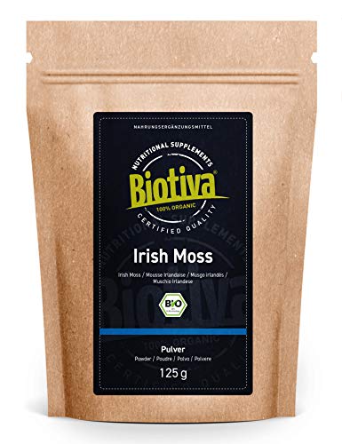 Polvo de musgo de Irlanda orgánico 125 g - musgo carrageen 100% orgánico - Chondrus crispus - alga roja - vegana - sin aditivos - llenado y verificado en Alemania (DE-ÖKO-005)