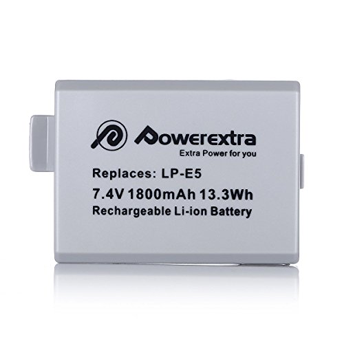 Powerextra Batería de Repuesto Canon LP-E5 7.4V 1800mAh Reemplazo Batería y Cargador para Canon EOS Rebel XS Rebel T1i Rebel XSi 1000D 500D 450D Kiss X3 Kiss X2 Kiss F