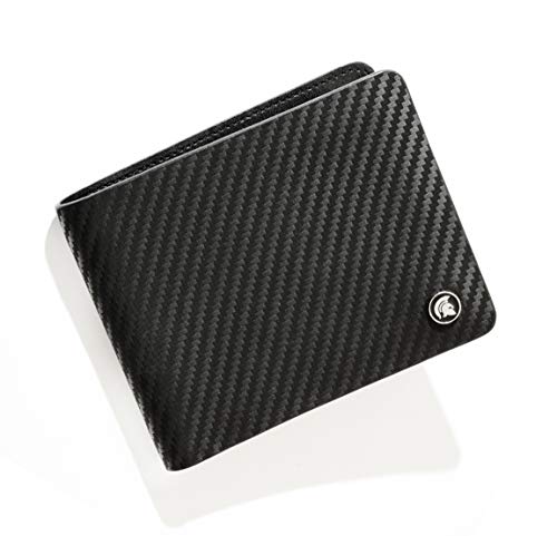 POWR - Cartera de Piel con Bloqueo RFID, de Fibra de Carbono, con Caja de Regalo (Negro)