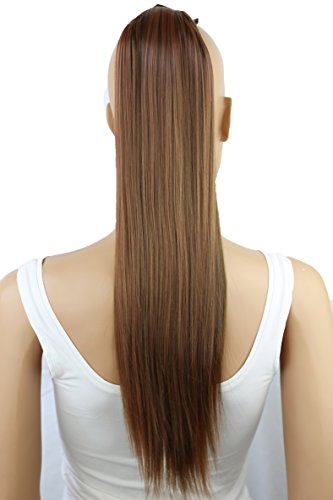 Prettyshop - Extensiones de pelo tipo cola de caballo de 60 cm, resistentes al calor, diseño liso marrone mescolare #9H30 HC27