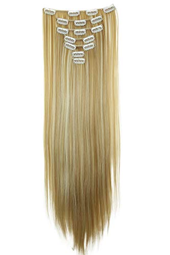 Prettyshop XXL Set de 8 piezas de extensiones de pelo clip de 60 cm, resistentes al calor, lisas