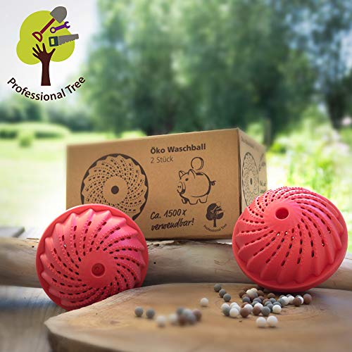 ProfessionalTree 2 pelotas de lavado - Pelotas de lavado con bolas de cerámica - Lavado sin detergente - para aprox. 1.500 lavados  Pelota de lavado rosa con olor a lavanda