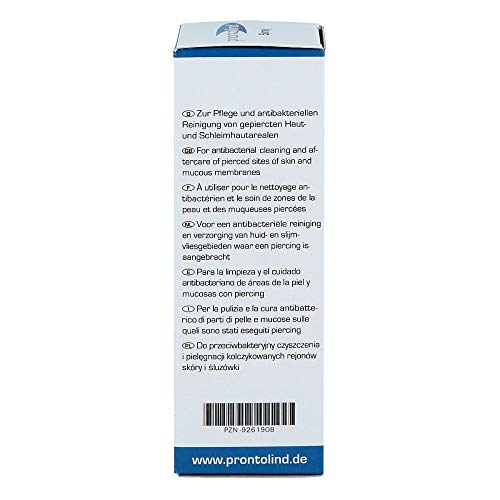 Prontolind aerosol [75ml] para la limpieza antibacteriana y el cuidado de perforaciones, túneles, tapones y modificaciones corporales Recomendado por los principales estudios de piercing [Multicolor]