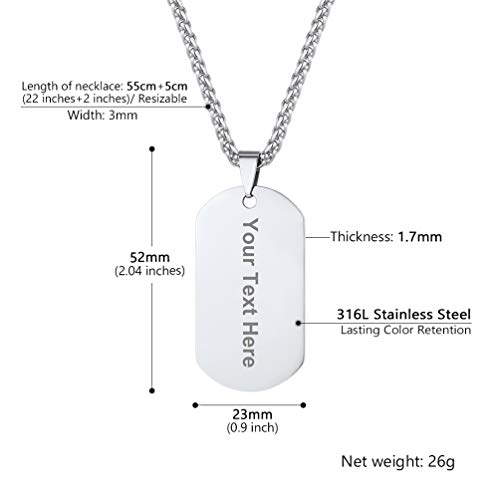 PROSTEEL Joyería Acero Inoxidable Colgante Collar Hombre Placa de Militar Dog Tag ID Pendant Plata