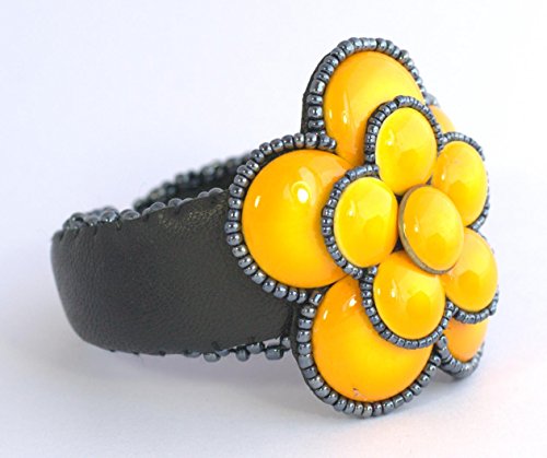 Pulsera de porcelana, diseño de camelias amarillo y perlas de cristal-Pulsera de perlas de fantasía