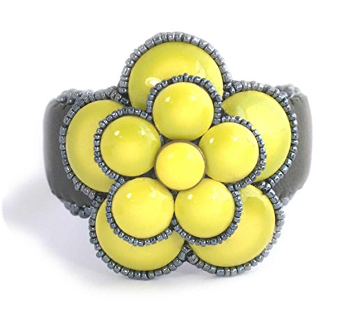 Pulsera de porcelana, diseño de camelias amarillo y perlas de cristal-Pulsera de perlas de fantasía