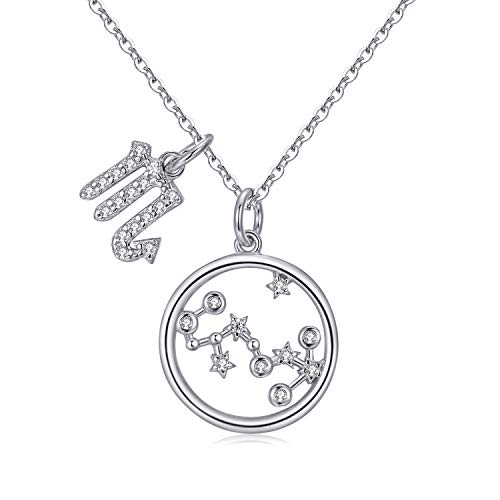 Qings Collar Plata Mujer Zodíaco Escorpio BFF Amigas Amistad Collares Símbolos del Astrología Colgante Horóscopo, Navidad Regalo para Mujer Niña Fiesta