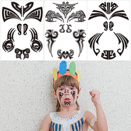 Qpout12 pcs Tatuajes temporales de cara, tatuajes de cara maorí Pegatinas tribales de tatuaje de cara negra para mujeres/hombres Fiesta de carnaval Fiesta temática maorí Suministros de decoración