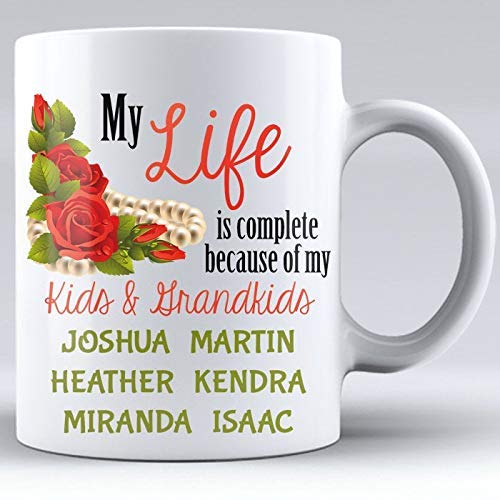 Rae Esthe Mi Vida es Completa Gracias a mis Hijos y Nietos, Taza Personalizada, Taza de cerámica Blanca, Taza de café, Abuela, Taza de mamá